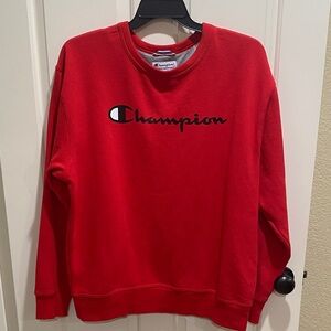 Champion Red Crewneck Sweatshirt with Black Script Logo